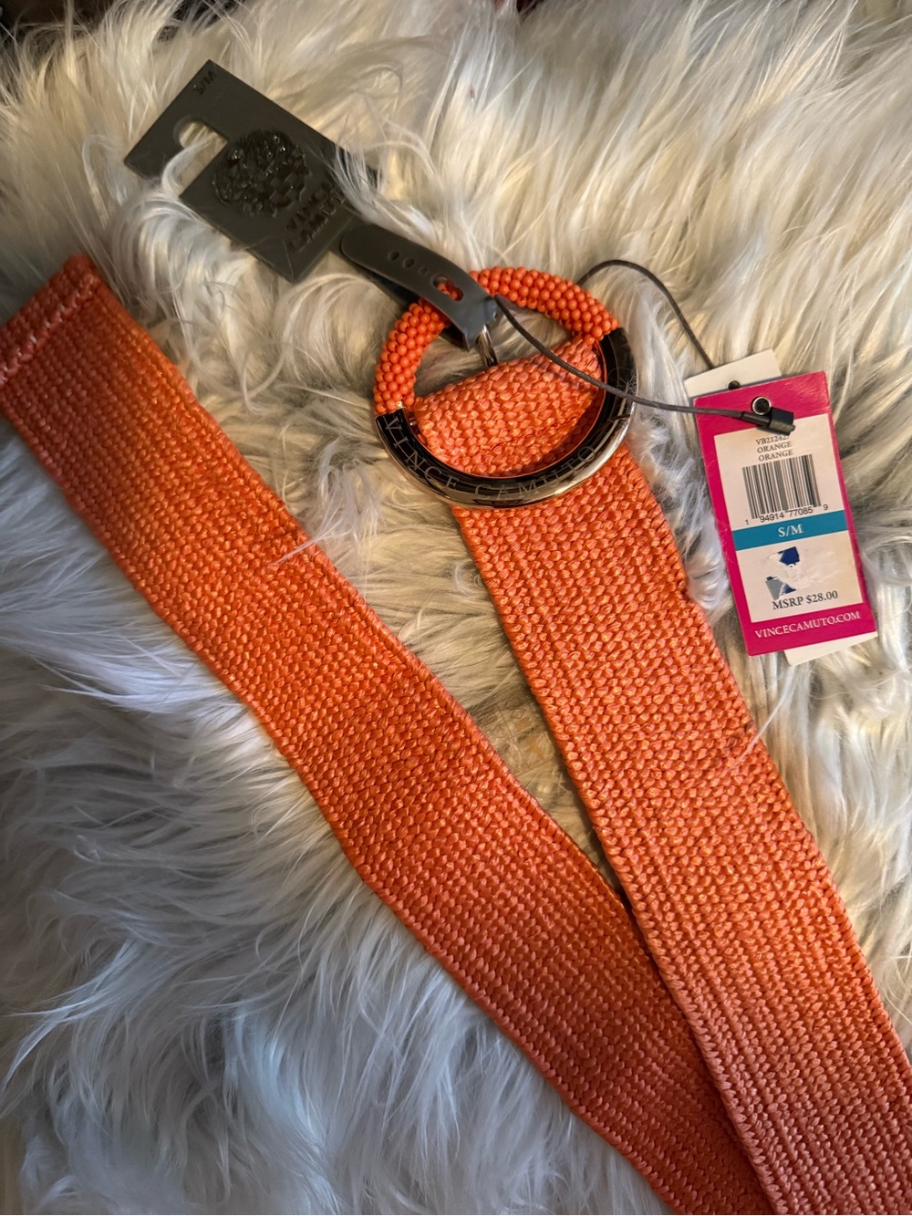 VINCE CAMUTO Bright Orange Woven Belt with Logo Ring Buckle. S/M NEW